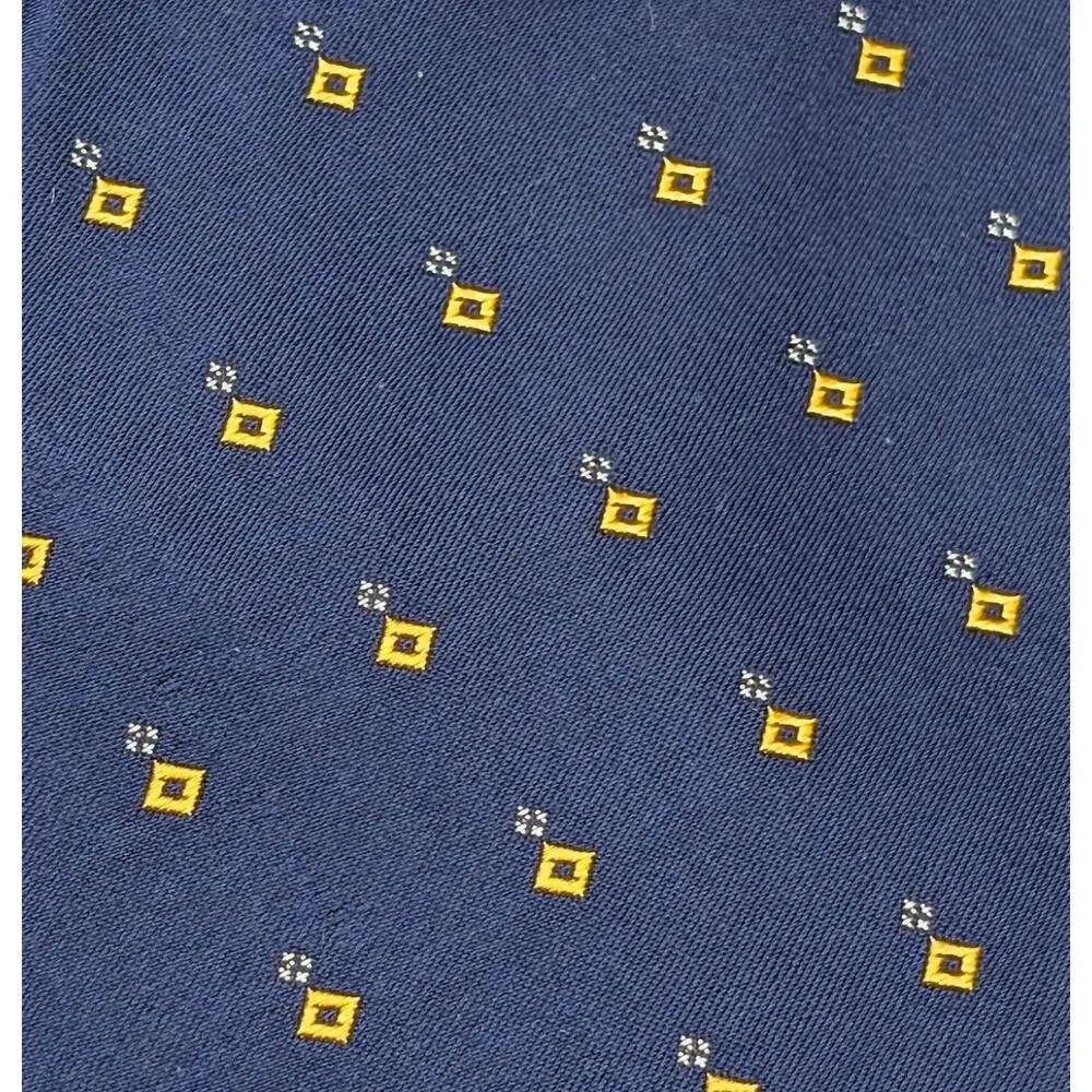 Lauren Ralph Lauren Tie Mens Classic Blue Yellow Foulard Silk Embroidered‎ 56.5